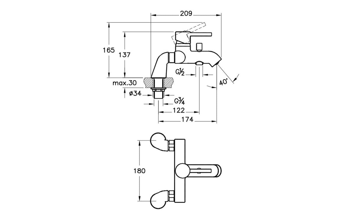VitrA Minimax S Bath/Shower Mixer In Chrome - Hartley & Hall Bathrooms