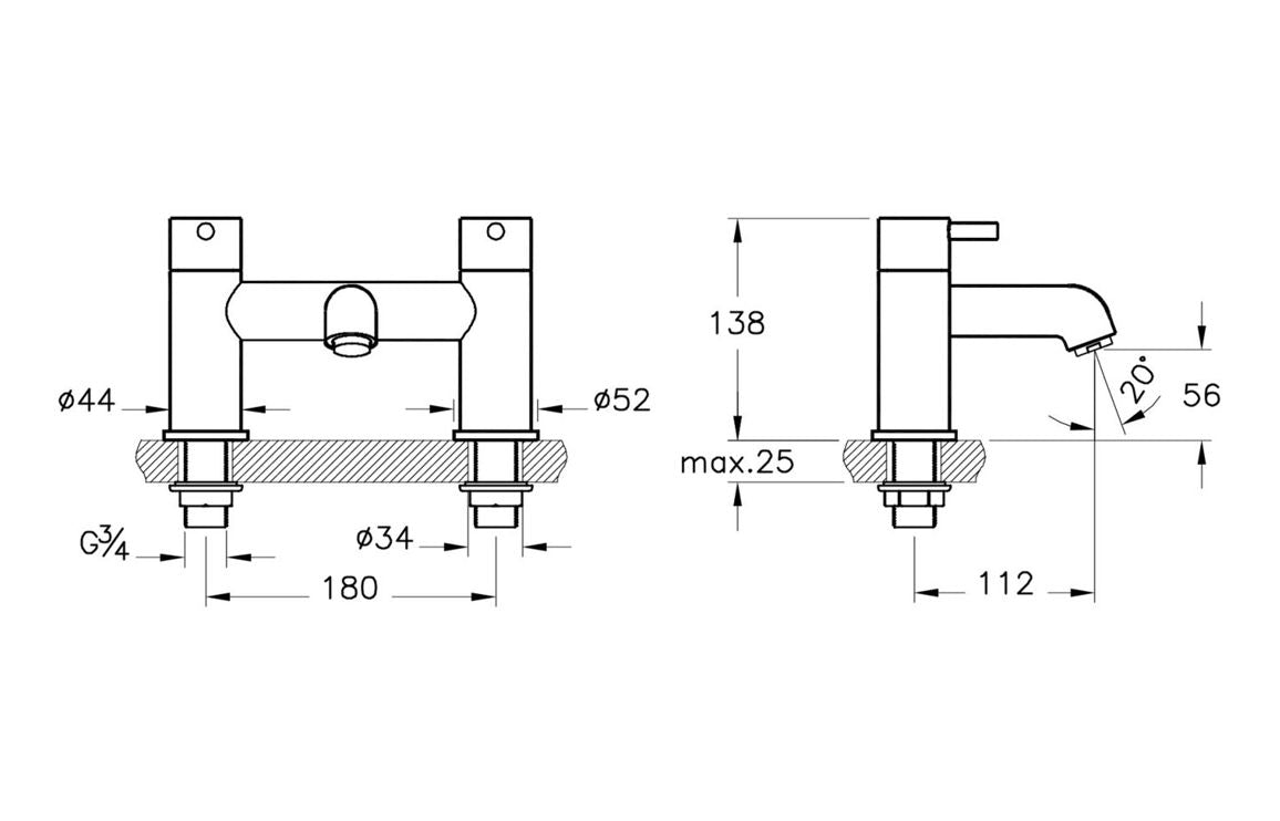 VitrA Minimax S 2-Hole Bath Filler In Chrome - Hartley & Hall Bathrooms