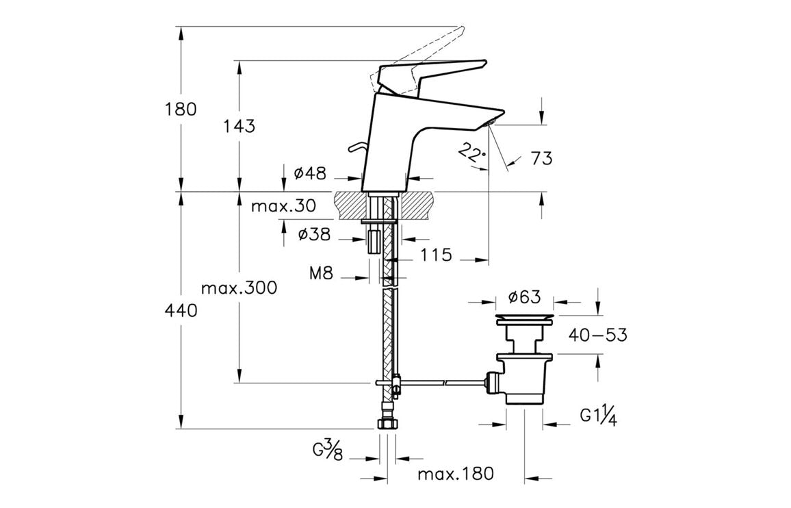 VitrA Solid S Basin Mixer with waste Lever In Chrome - Hartley & Hall Bathrooms