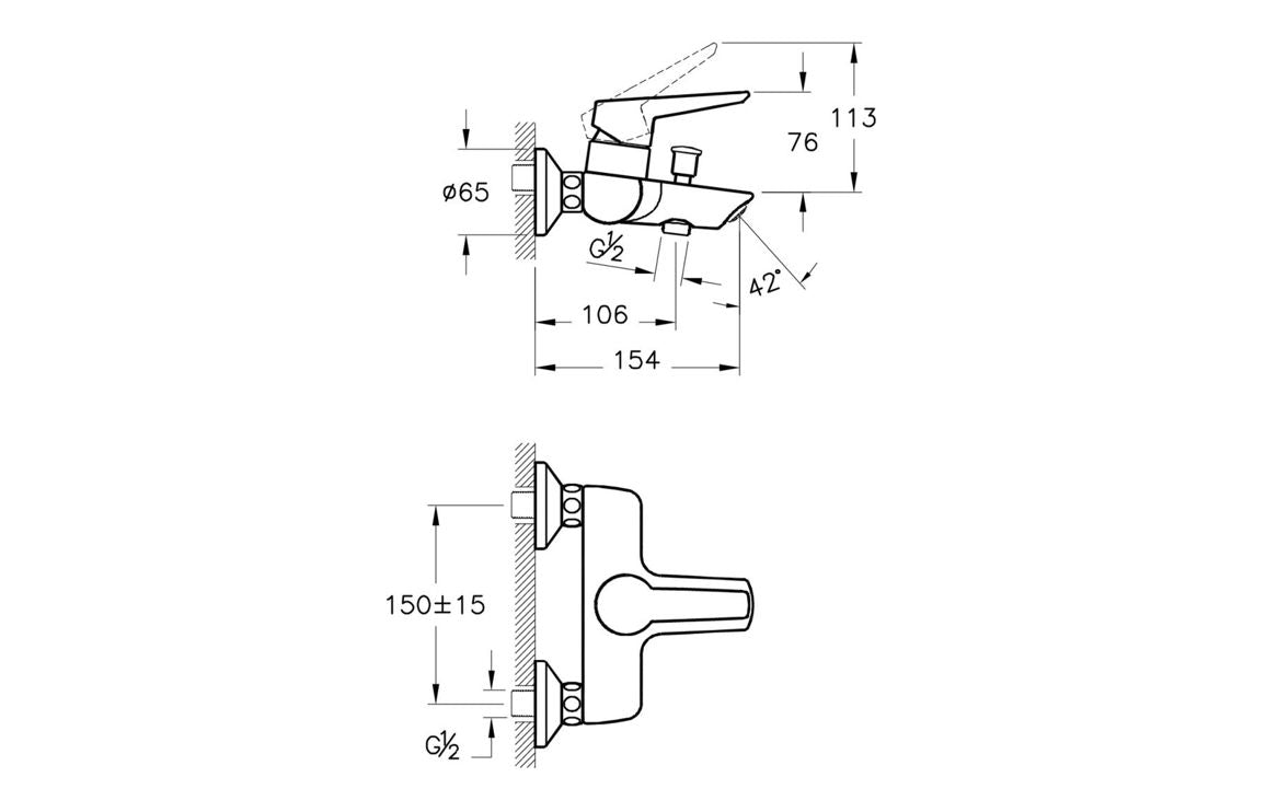 VitrA Solid S Wall Mounted Bath/Shower Mixer In Chrome - Hartley & Hall Bathrooms