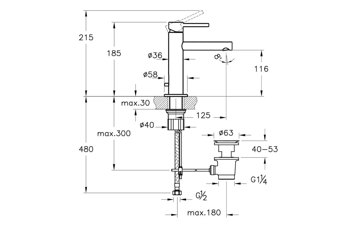VitrA Origin Basin Mixer with waste Lever - Hartley & Hall Bathrooms
