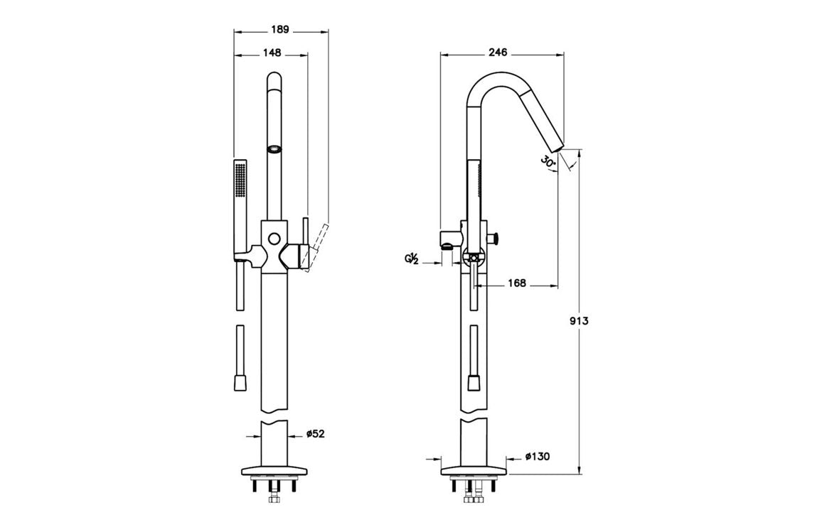 VitrA Origin Floor Standing Bath Filler - Hartley & Hall Bathrooms