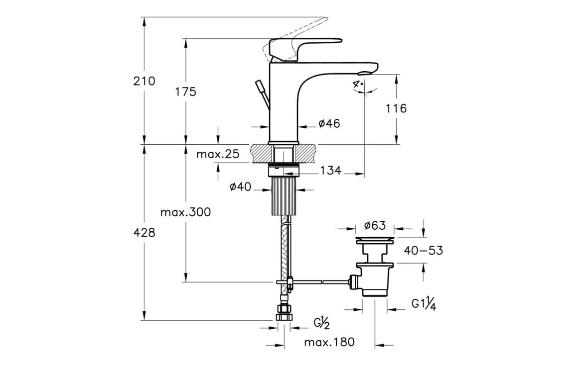 VitrA Root Round Basin Mixer with waste Lever - Hartley & Hall Bathrooms