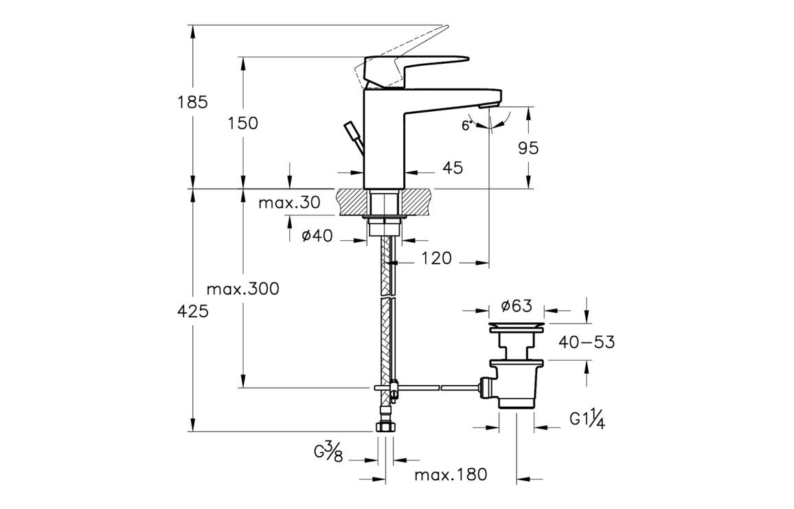 VitrA Root Square Compact Basin Mixer with waste Lever - Hartley & Hall Bathrooms