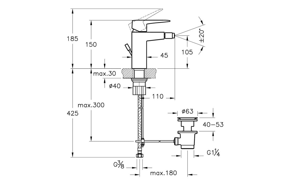 VitrA Root Square Bidet Mixer - Hartley & Hall Bathrooms
