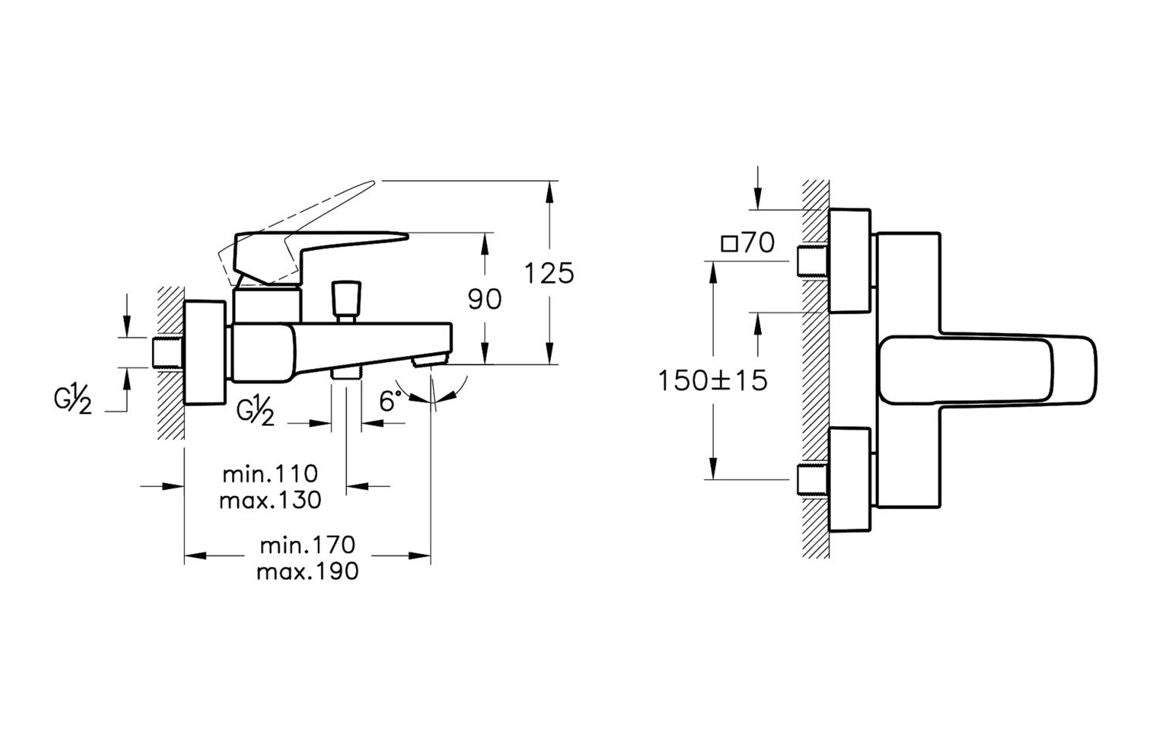 VitrA Root Square Wall Mounted Bath/Shower Mixer - Hartley & Hall Bathrooms