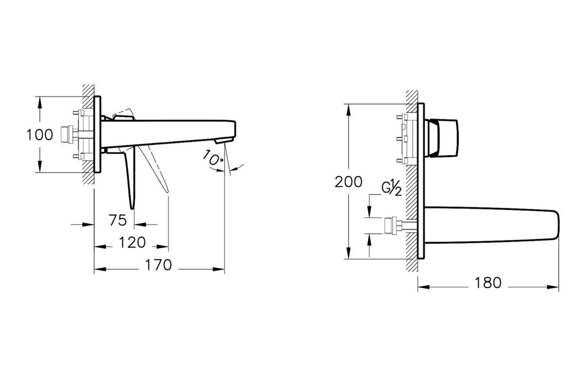 VitrA Root Square Wall Mounted Basin Mixer - Hartley & Hall Bathrooms