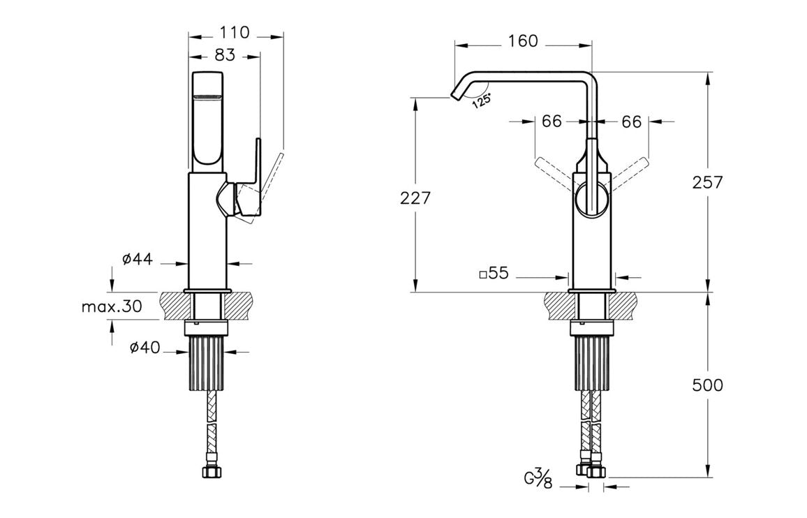 VitrA Suit Tall Basin Mixer (Side Handle) - Hartley & Hall Bathrooms