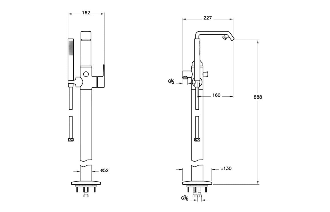 VitrA Suit Floor Standing Bath/Shower Mixer - Hartley & Hall Bathrooms