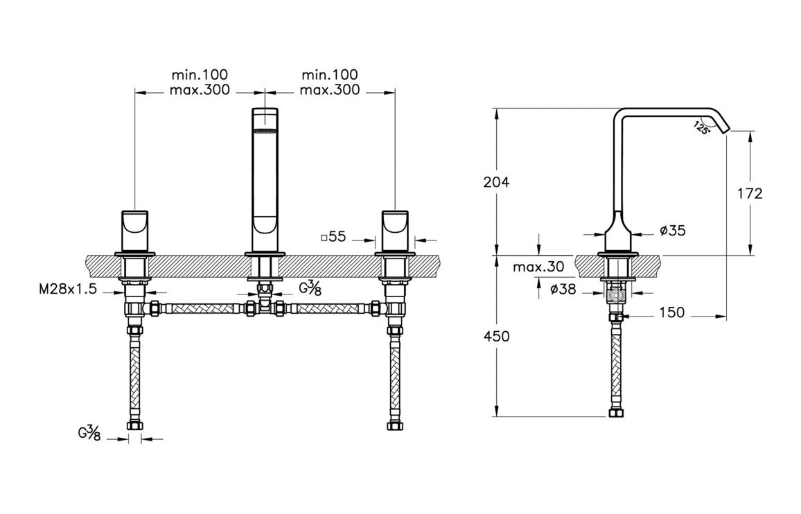VitrA Suit 3-Hole Basin Mixer - Hartley & Hall Bathrooms