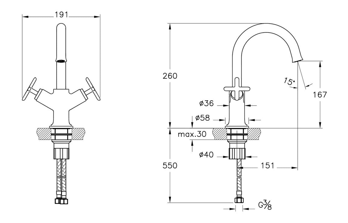 VitrA Origin Classic Basin Mixer (Cross Handles) - Hartley & Hall Bathrooms
