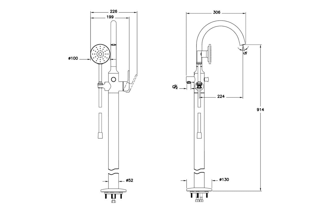 VitrA Origin Classic Floor Standing Bath/Shower Mixer - Hartley & Hall Bathrooms