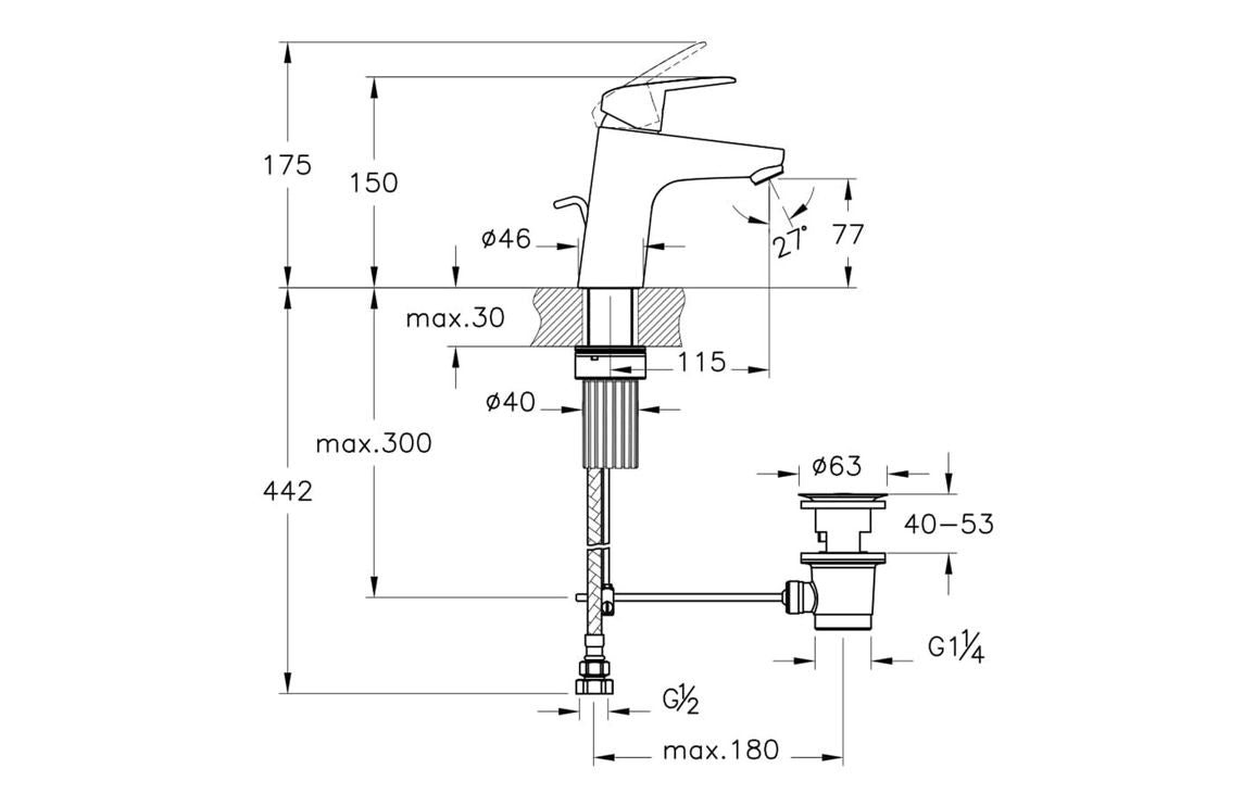 VitrA Flow Chrome Round Basin Mixer with waste Lever - Hartley & Hall Bathrooms