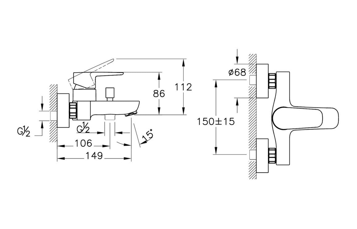 VitrA Flow Soft Wall Mounted Bath/Shower Mixer - Hartley & Hall Bathrooms