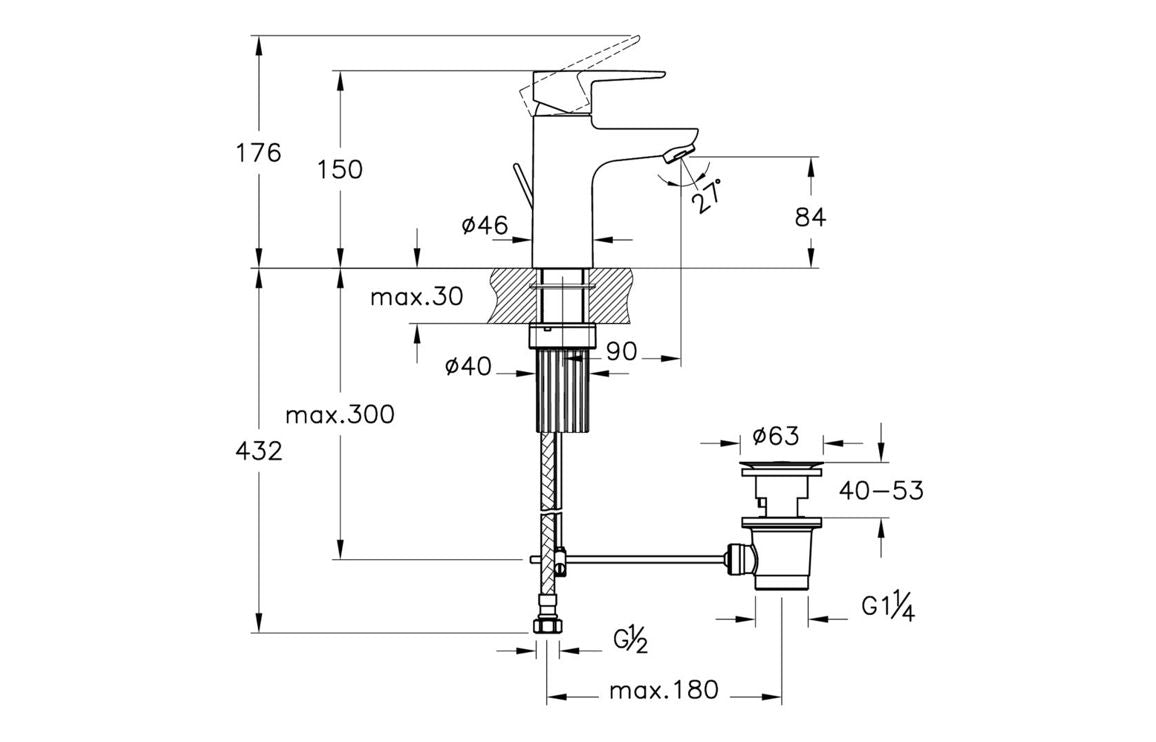 VitrA Flow Soft Basin Mixer with waste Lever - Hartley & Hall Bathrooms