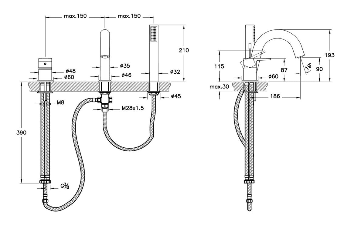 VitrA Flow Soft 3-Hole Bath/Shower Mixer - Hartley & Hall Bathrooms