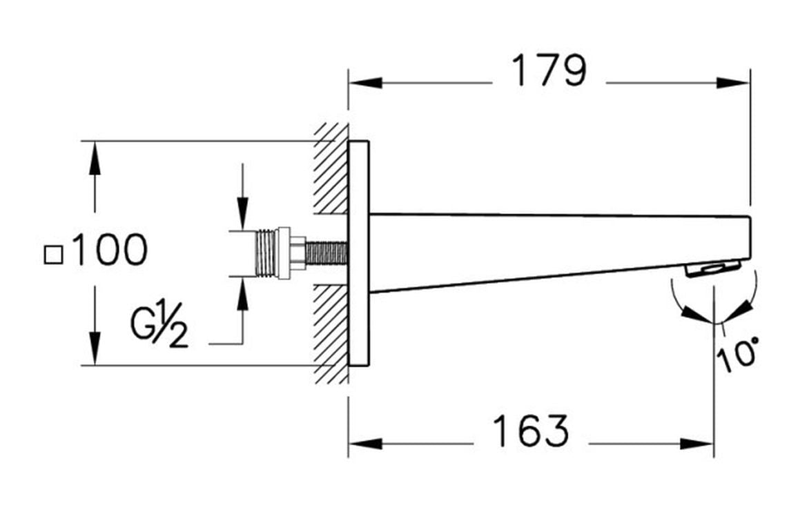 VitrA Root Square Wall Mounted Bath Spout - Hartley & Hall Bathrooms