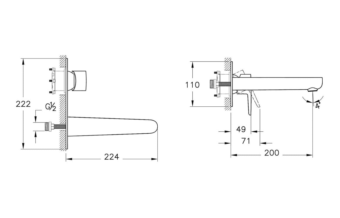 VitrA Flow Soft Wall Mounted Basin Mixer - Hartley & Hall Bathrooms