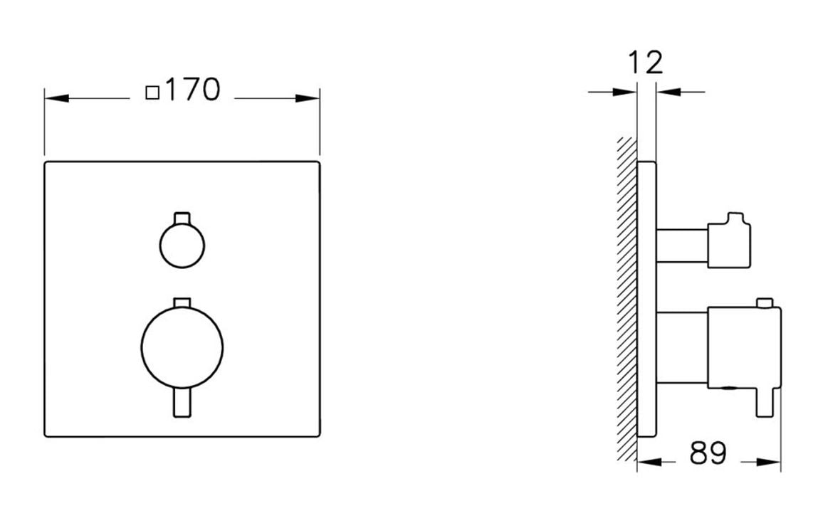 VitrA Root Square Integrated Thermostatic 2-Way Shower Mixer Valve - Hartley & Hall Bathrooms
