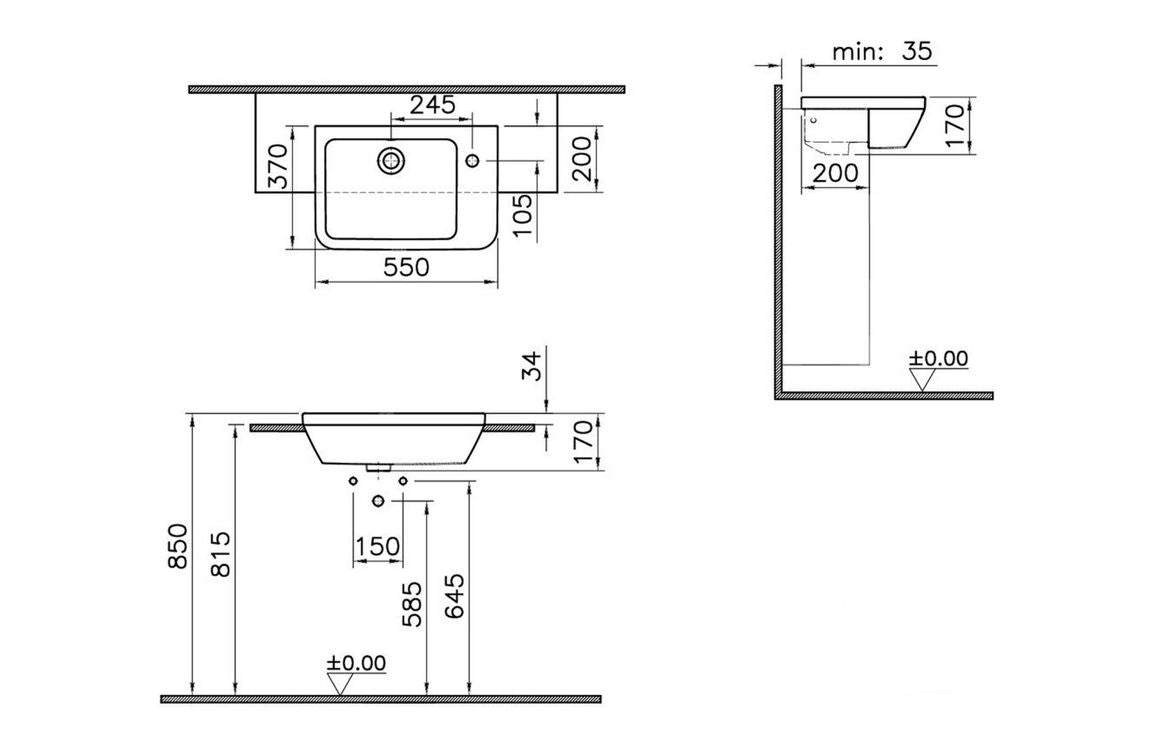 VitrA Integra 550x370mm 1TH Semi Recessed Basin (RH) - Hartley & Hall Bathrooms