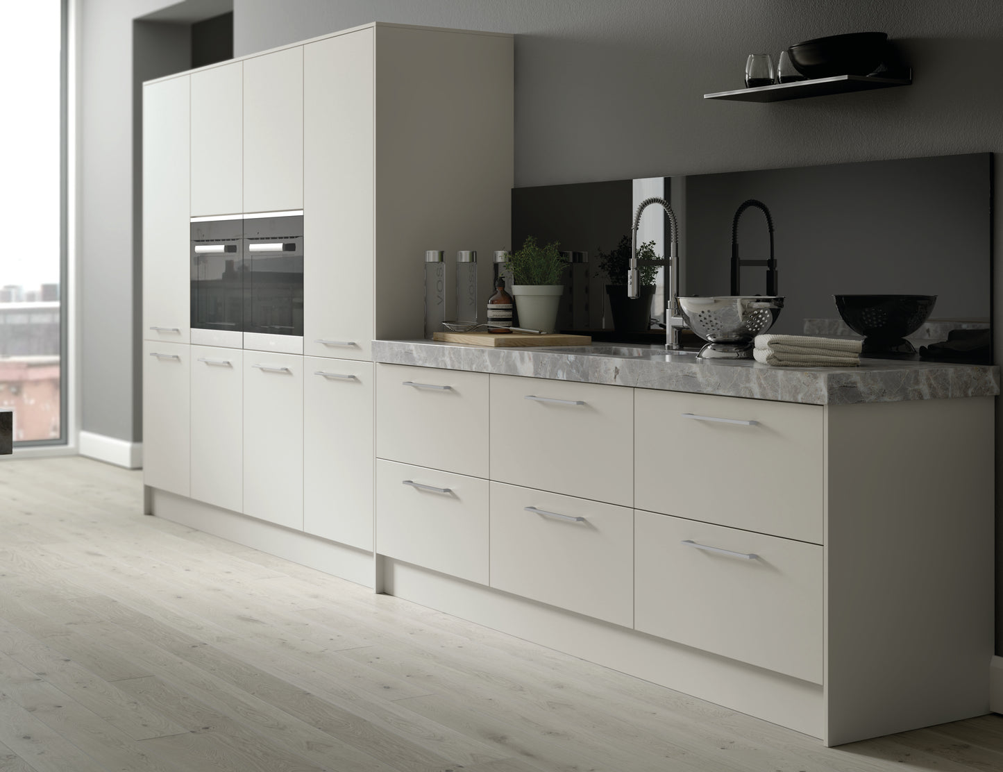 Vivo Matt Light Grey Tall built in ovens and microwave housing Units - Hartley & Hall Bathrooms